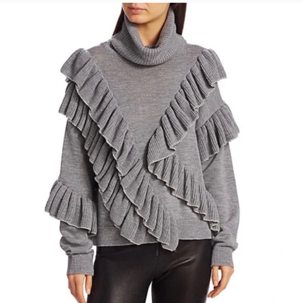 Alice + Olivia Libbie Ruffle Wool Blend Turtleneck sweater